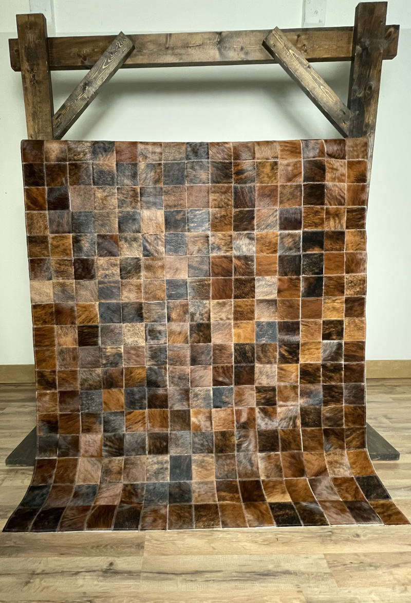 Exotic Brindle Patchwork Cowhide Rug Big Sky Decor